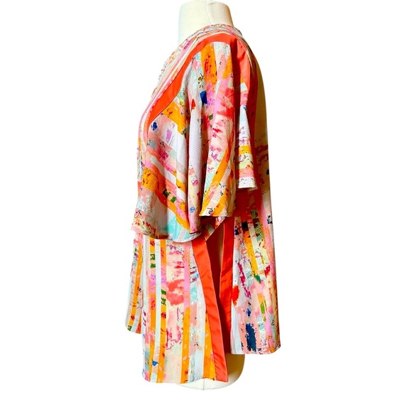 Anthropologie Floreat | Orange & Ivory Striped Boho Kimono Sleeve Top One Size - Picture 9 of 15